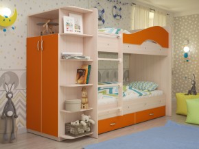 Кровать 2-х ярусная Мая с ящиками и шкафом на латофлексах оранж в Туринске - turinsk.magazinmebel.ru | фото