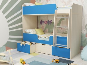 Кровать двухъярусная Малыш двойняшка дуб молочный-голубой в Туринске - turinsk.magazinmebel.ru | фото - изображение 1