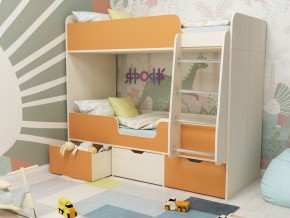 Кровать двухъярусная Малыш двойняшка дуб молочный-оранжевый в Туринске - turinsk.magazinmebel.ru | фото - изображение 1