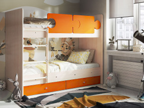 Кровать двухъярусная Тетрис латы с бортиками дуб млечный-оранжевый в Туринске - turinsk.magazinmebel.ru | фото - изображение 1