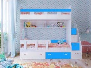 Кровать двухъярусная Юниор 1 винтерберг-белый с голубым в Туринске - turinsk.magazinmebel.ru | фото