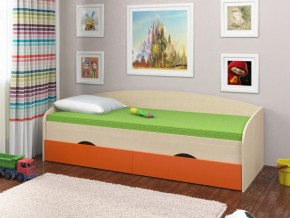 Кровать Соня 2 дуб молочный-оранжевый в Туринске - turinsk.magazinmebel.ru | фото